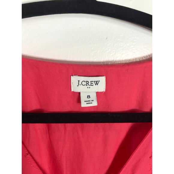 J. Crew Midi Dress Women's 8 Pink V Neck Puff Sleeve Eyelet Tiered Feminine - Picture 2 of 13